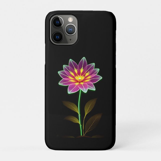 Vibrant Neon Flower With Lush Green Leaves Case-Mate iPhone Case (Back)