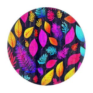 Vibrant Neon Foliage: Captivating Leaves Pattern Cutting Board