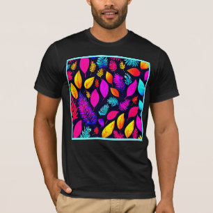 Vibrant Neon Foliage: Captivating Leaves Pattern T-Shirt