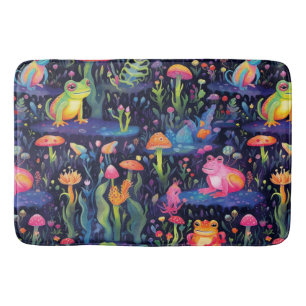 Vibrant neon frogs pattern bath mat