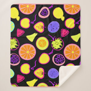 Vibrant Neon Fruits Artistry Sherpa Blanket