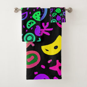 Vibrant Neon Fruits Pattern Art Bath Towel Set