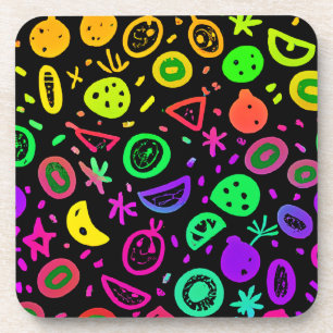 Vibrant Neon Fruits Pattern Art Coaster