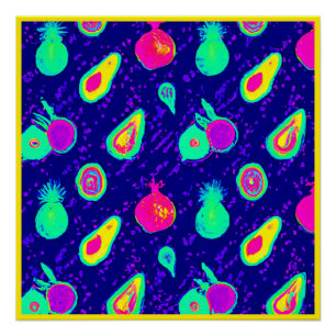 Vibrant Neon Fruits Pattern Design Poster
