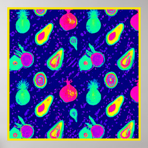 Vibrant Neon Fruits Pattern Design Poster
