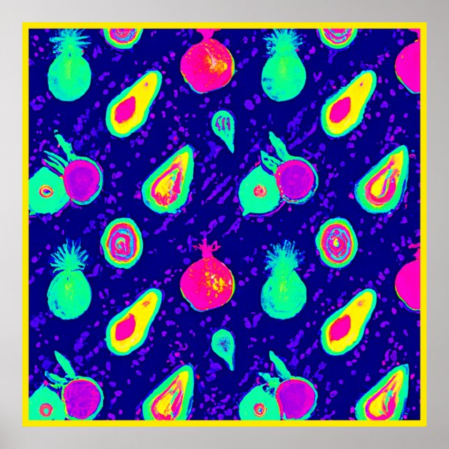 Vibrant Neon Fruits Pattern Design Poster (Front)