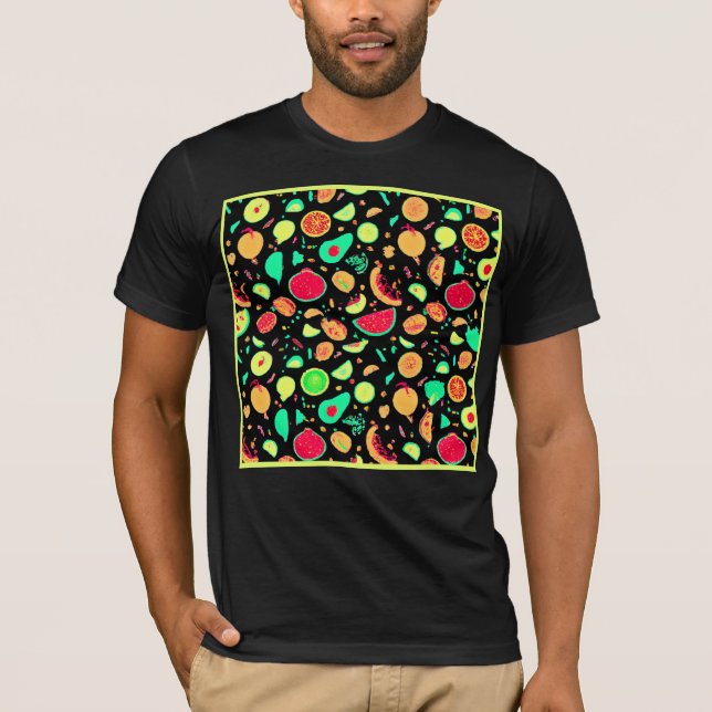 Vibrant Neon Fruits Pattern T-Shirt (Front)