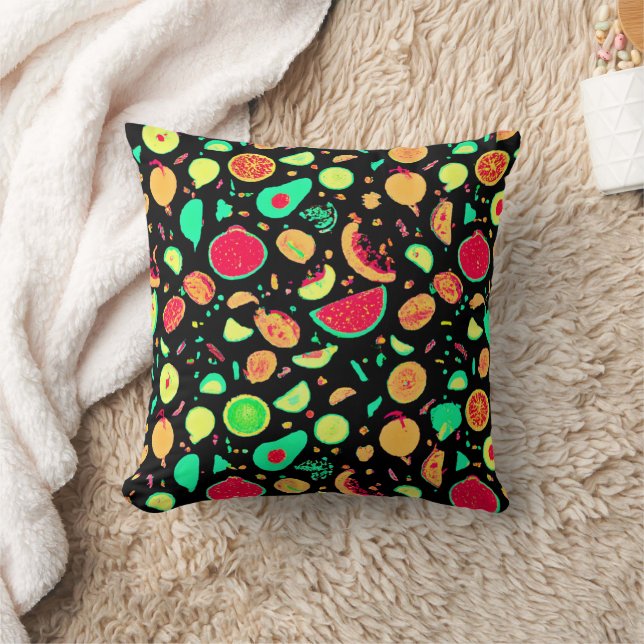 Vibrant Neon Fruits Pattern Throw Pillow (Blanket)