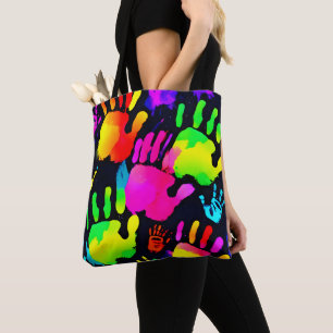 Vibrant Neon Handprint Art Tote Bag