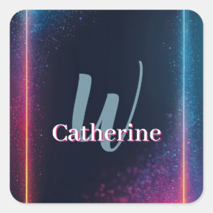 Vibrant Neon Light Frame with Custom Name Square Sticker
