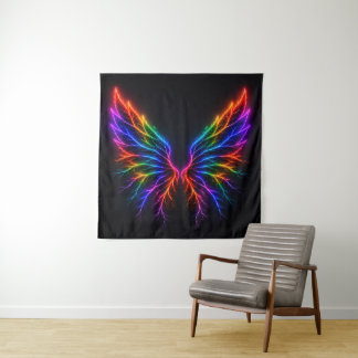 Vibrant Neon Lightning Wings in Full Spectrum Wall Tapestry