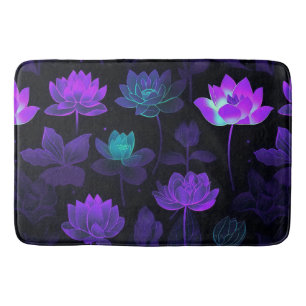 Vibrant Neon Lotus Flower Pattern Bath Mat