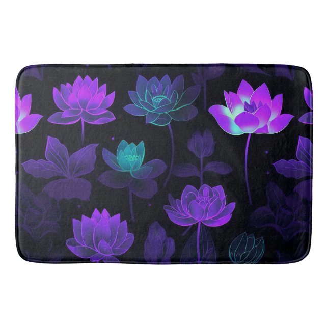 Vibrant Neon Lotus Flower Pattern Bath Mat (Front)