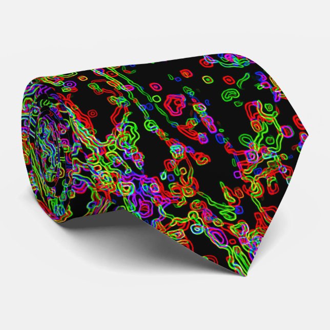 Vibrant Neon Multicolored Curvy Line Pattern Tie (Rolled)