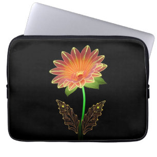 Vibrant Neon-Outlined Flower With Lush Green Leave Laptop Sleeve