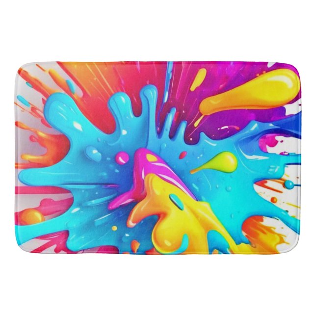 Vibrant Neon Paint Splash Art Bath Mat (Front)