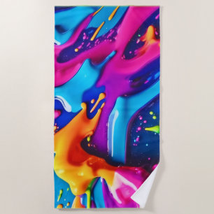 Vibrant Neon Paint Splatter Abstract Beach Towel