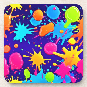 Vibrant Neon Paint Splatter Art Coaster