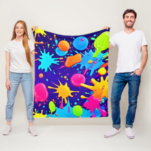 Vibrant Neon Paint Splatter Art Fleece Blanket