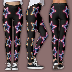 Vibrant Neon Pattern   80's Electric Star Leggings