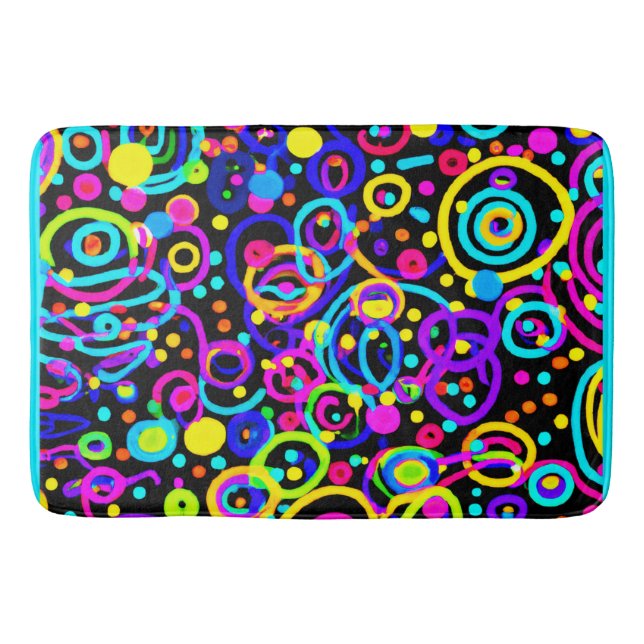 Vibrant Neon Pattern Art Design Bath Mat (Front)
