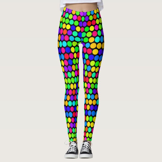 Vibrant Neon Polka Dot Pattern Leggings (Front)