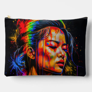 Vibrant Neon Portrait – Abstract Expressionist Art Accessory Pouch