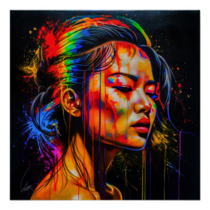 Vibrant Neon Portrait – Abstract Expressionist Art Poster
