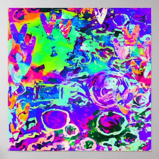 Vibrant Neon Purple Hearts Abstract  Poster (Front)
