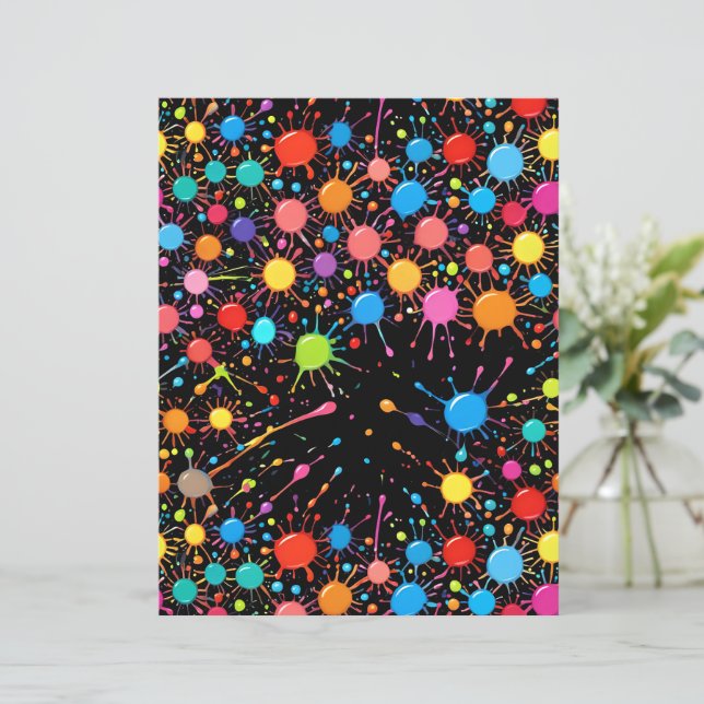 Vibrant Neon Rainbow Paint Splatter Paper (Standing Front)