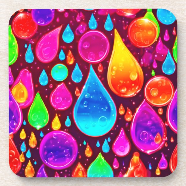 Vibrant Neon Raindrops Art Coaster (Front)