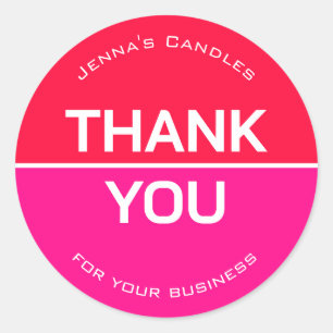 Vibrant Neon Red Pink Company Name Thank You Classic Round Sticker