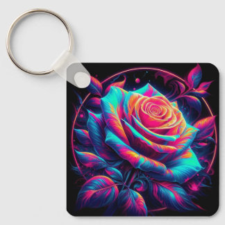 Vibrant Neon Rose Keychain