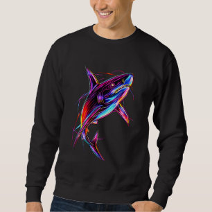 Vibrant Neon Shark Modern Digital Ocean Sweatshirt