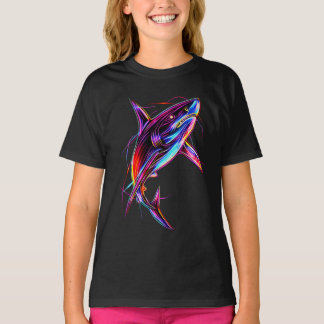 Vibrant Neon Shark Modern Digital Ocean T-Shirt