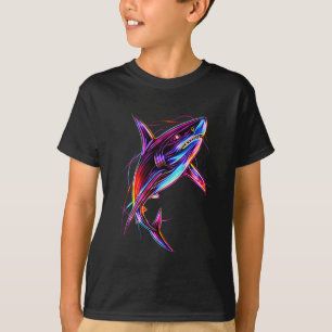 Vibrant Neon Shark Modern Digital Ocean T-Shirt