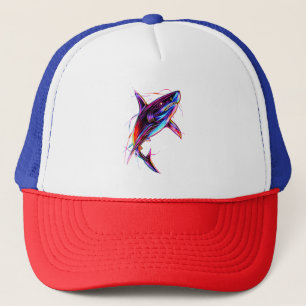 Vibrant Neon Shark Modern Digital Ocean Trucker Hat