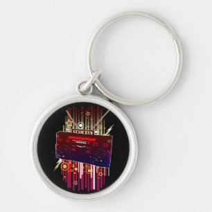 Vibrant Neon Speaker Art with Retro Sound Keychain