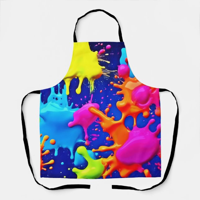 Vibrant Neon Splashes on Dark Canvas Apron (Front)