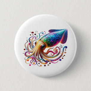 Vibrant Neon Squid – Glowing Colourful Deep Sea Cr 2 Inch Round Button
