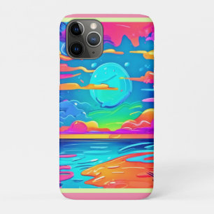 Vibrant Neon Sunset Over Ocean Waves iPhone 11 Pro Case