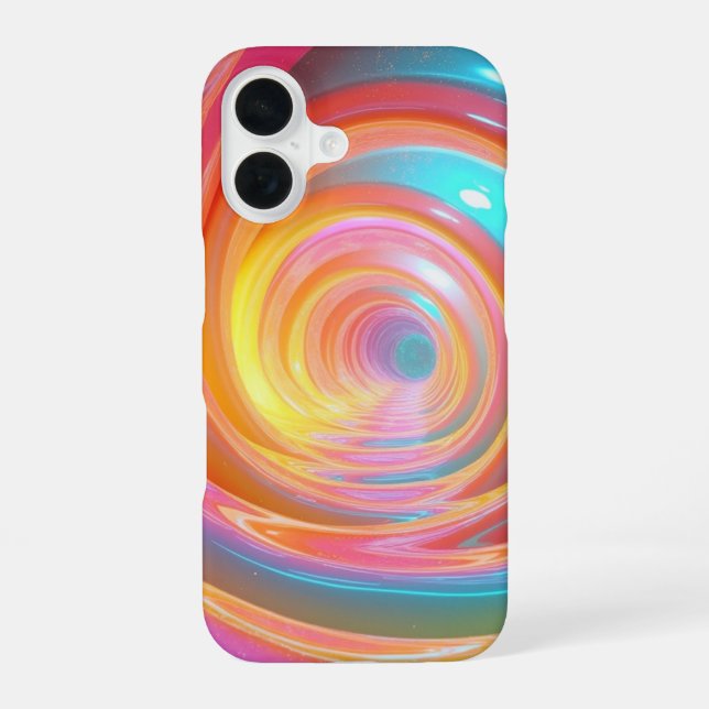 Vibrant Neon Swirl Abstract Art iPhone 16 Case (Back)