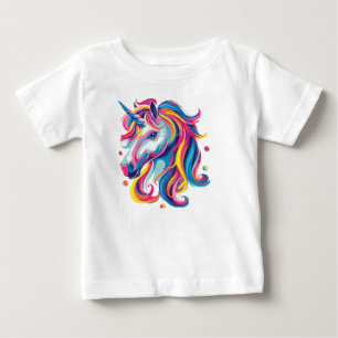 Vibrant Neon Unicorn Head T-Shirt Fantasy Rainbo