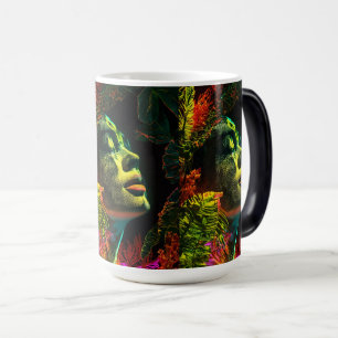 Vibrant Neon Woman's Head , Realistic Art Magic Mug