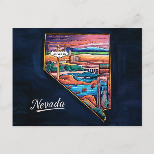 Vibrant Nevada Map Art Postcard (Front)