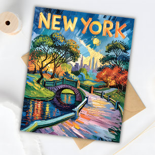 Vibrant New York Central Park USA Van Gogh Style Postcard