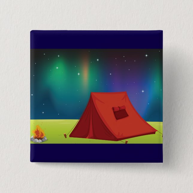 Vibrant Northern Lights Camping Tent Night 2 Inch Square Button (Front)