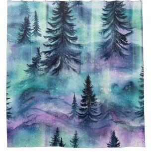 Vibrant Northern Lights Dark Pine Winter Sky