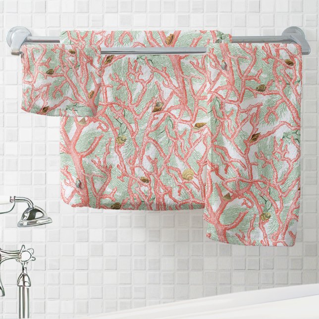 Vibrant Ocean Coral Branches with Seashells Bath Towel Set (Creator Uploaded)