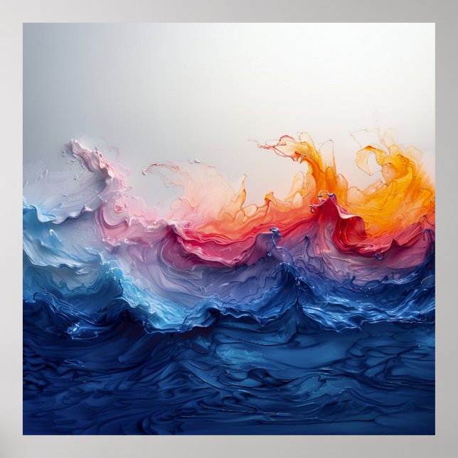 Vibrant Ocean Wave Resin Surge Glow Poster (Front)